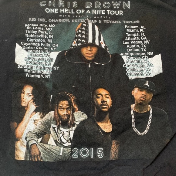 Chris Brown 2015 One Hell Of A Night Tour Tee Small Rap T-Shirt 2 Sided Rare - Picture 4 of 5